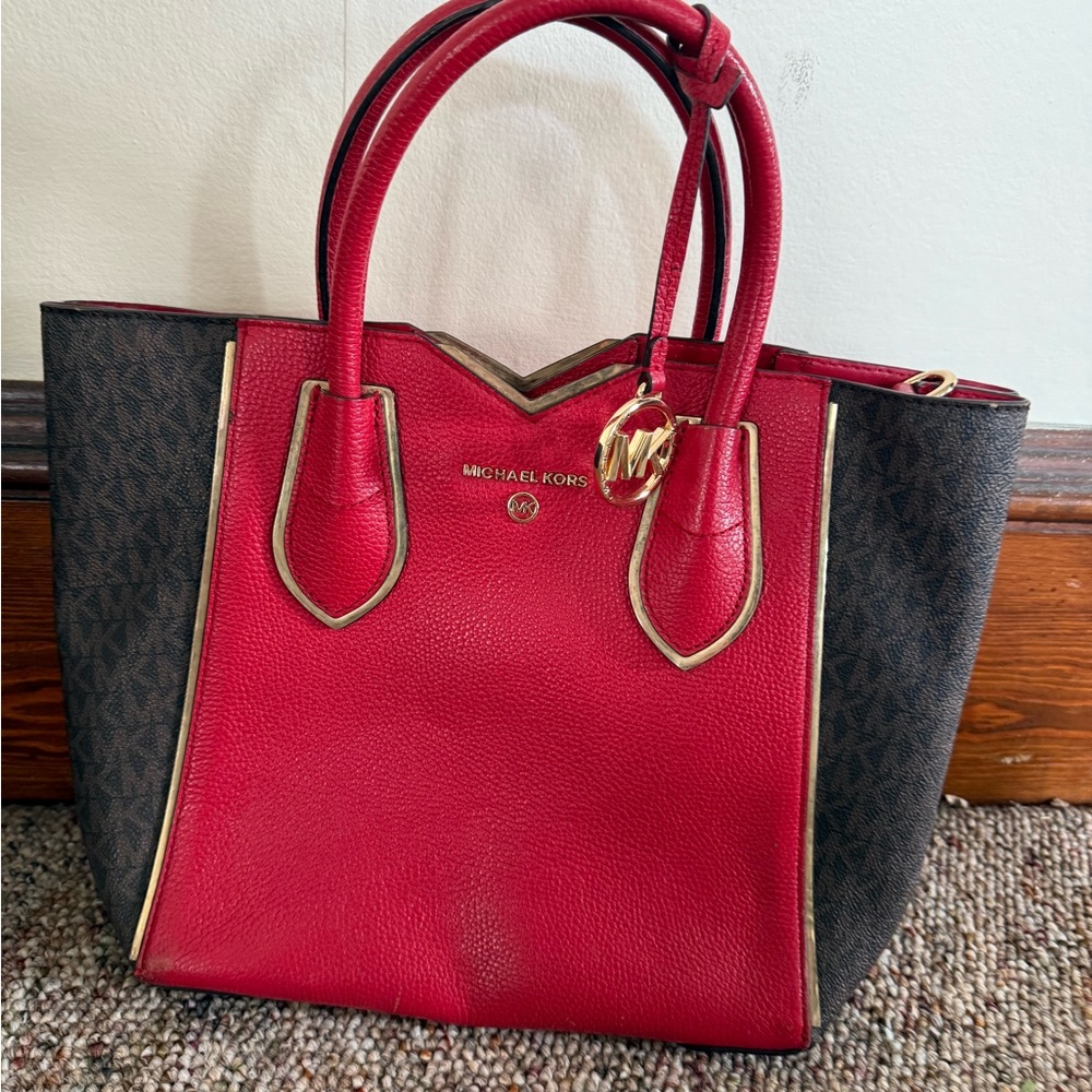Michael Kors Red and Black Tote Bag with Sleek Design